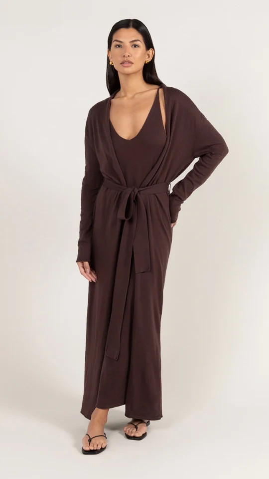 Sofia Long Line Cardigan - Dark Espresso | Charli