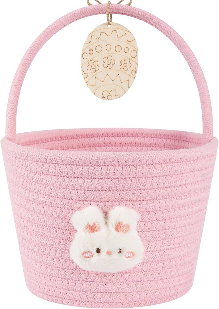 OIAHOMY Easter Basket with Handle, Personalized Bunny Easter Basket for Kids, Woven Rope Gift Emp... | Amazon (US)