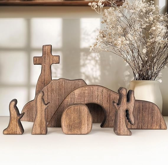 NEROSUN Empty Tomb Easter Scene and Cross Decoration, Wooden Easter Resurrection Scene Cross Jesu... | Amazon (US)