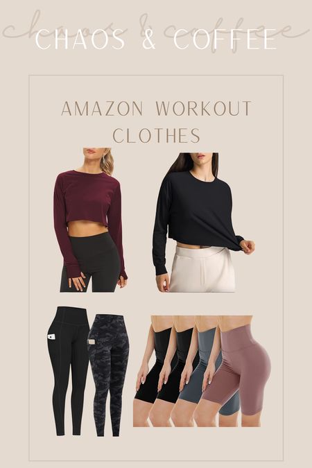 Amazon workout clothes // amazon leggings // biker shorts // long sleeve crop top // workout top // workout leggings 

#LTKunder50 #LTKfit #LTKsalealert
