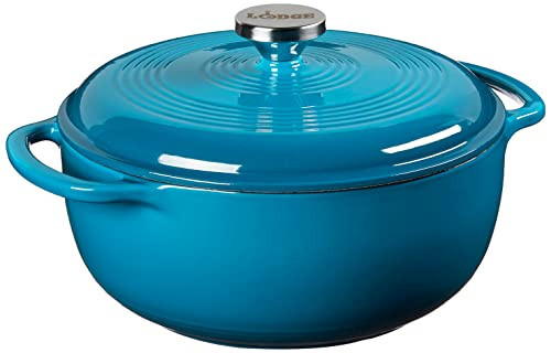 Lodge 4.5 Quart Enameled Cast Iron Dutch Oven with Lid – Dual Handles – Oven Safe up to 500° F or on Stovetop - Use to Marinate, Cook, Bake, Refrigerate and Serve – Cornflower Blue | Amazon (US)