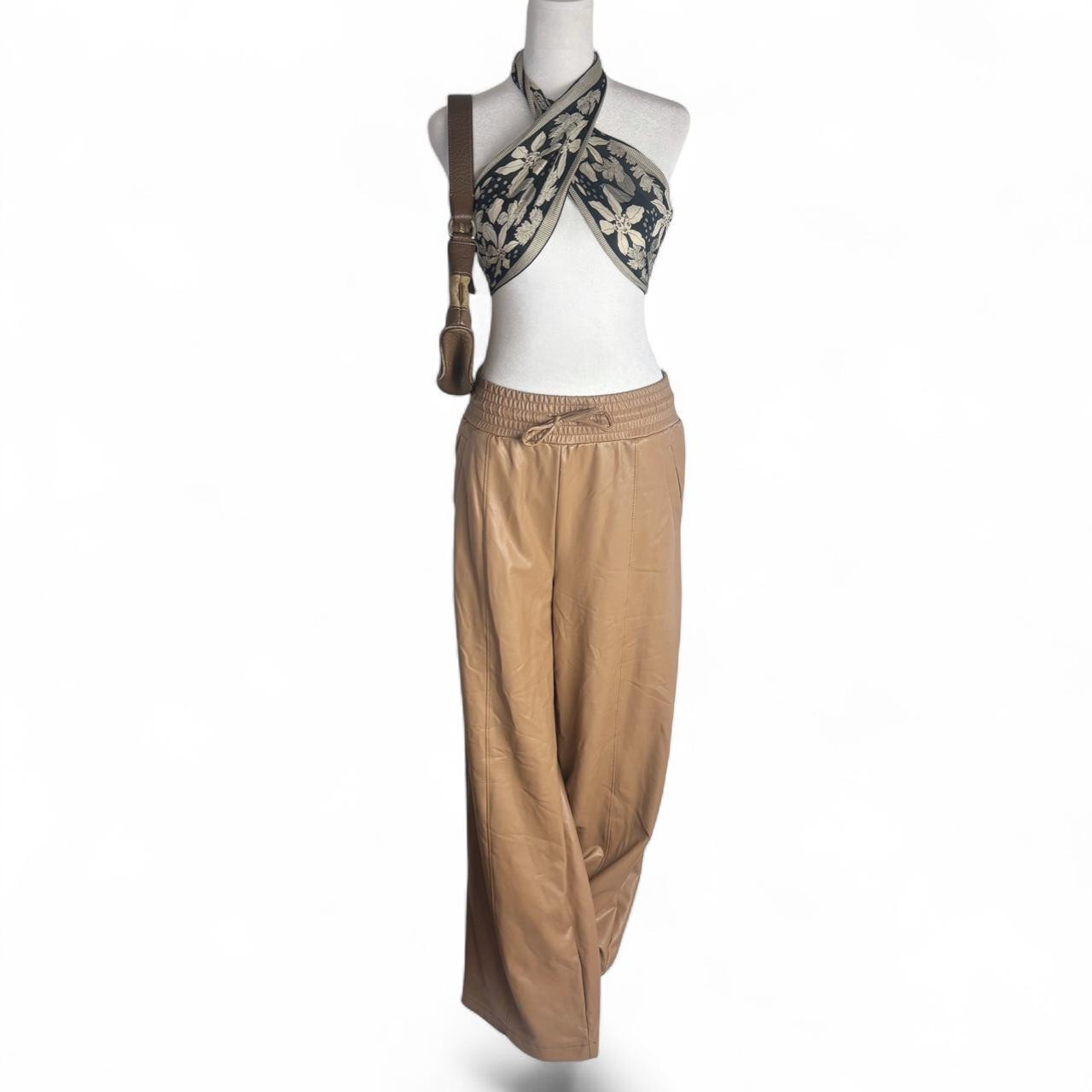 Open Edit Women's Wide leg Embellished Pants - Brown/Tan - S | Depop US