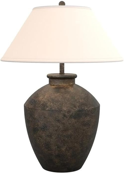 Contemporary 30.5" Table Lamp, Black Resin Base Terracotta Look, White Linen Triangle Shade, 3-Wa... | Amazon (US)