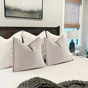 ZWJD Beige Pillow Covers 18x18 Set of 2 Chenille Pillow Covers with Elegant Design Soft and Luxur... | Amazon (US)