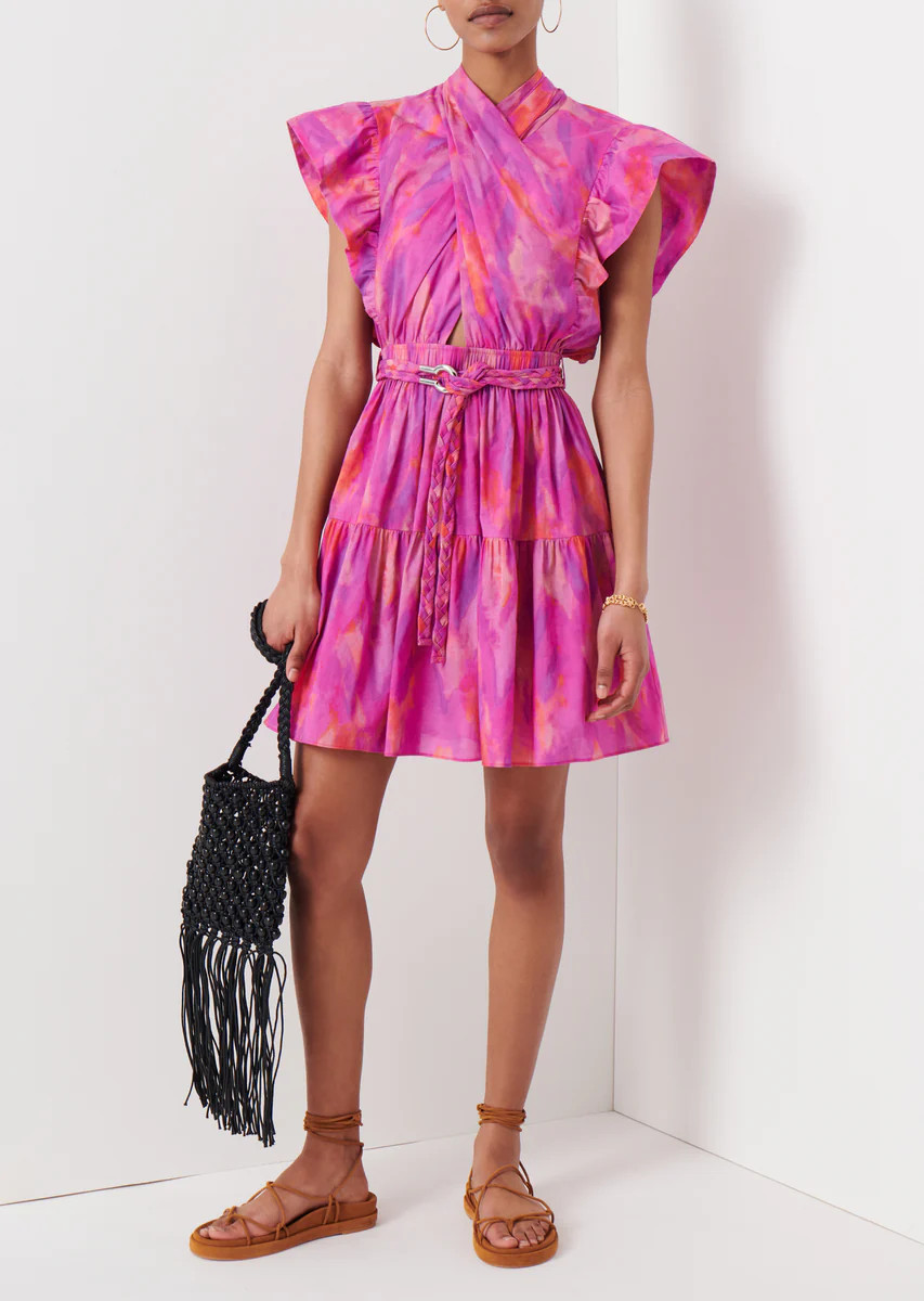 Finn Ruffle Wrap Dress - Fuchsia Multi | Derek Lam