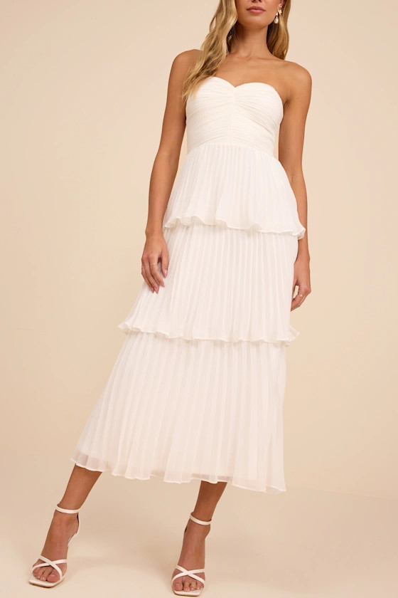 Seriously Sensational White Strapless Tiered Midi Dress | Lulus