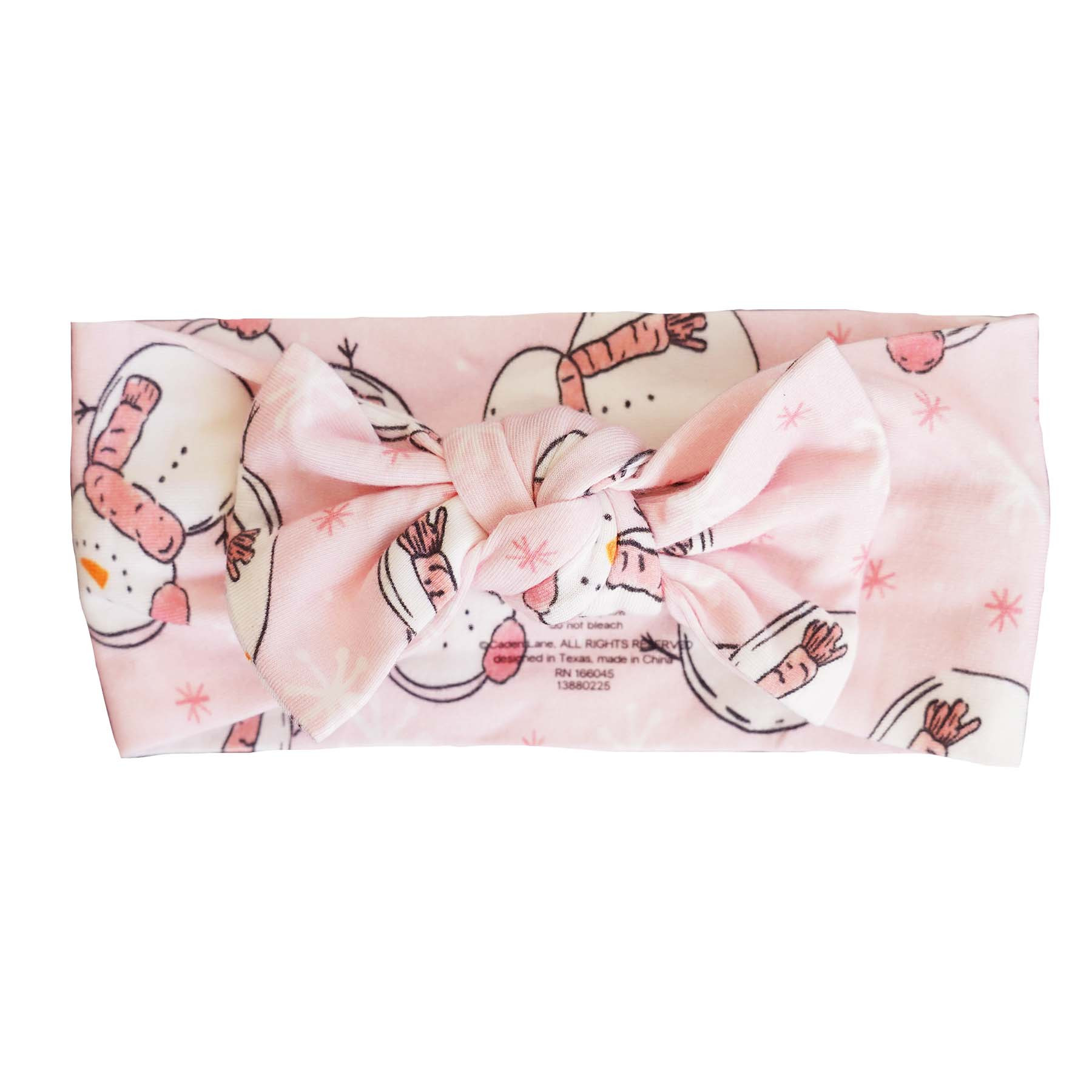 Frosty Friends Knit Large Bow Headwrap | Pink | Caden Lane