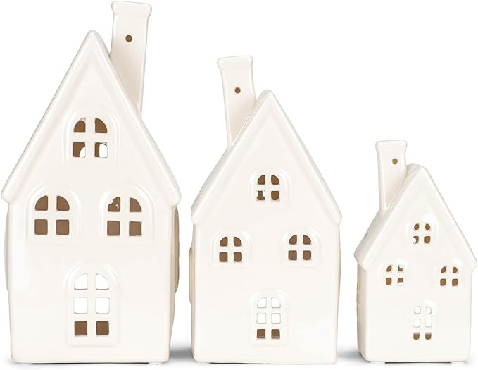 RAZ Imports 2022 Cozy Christmas 8.25" White Ceramic House, Set of 3 | Amazon (US)
