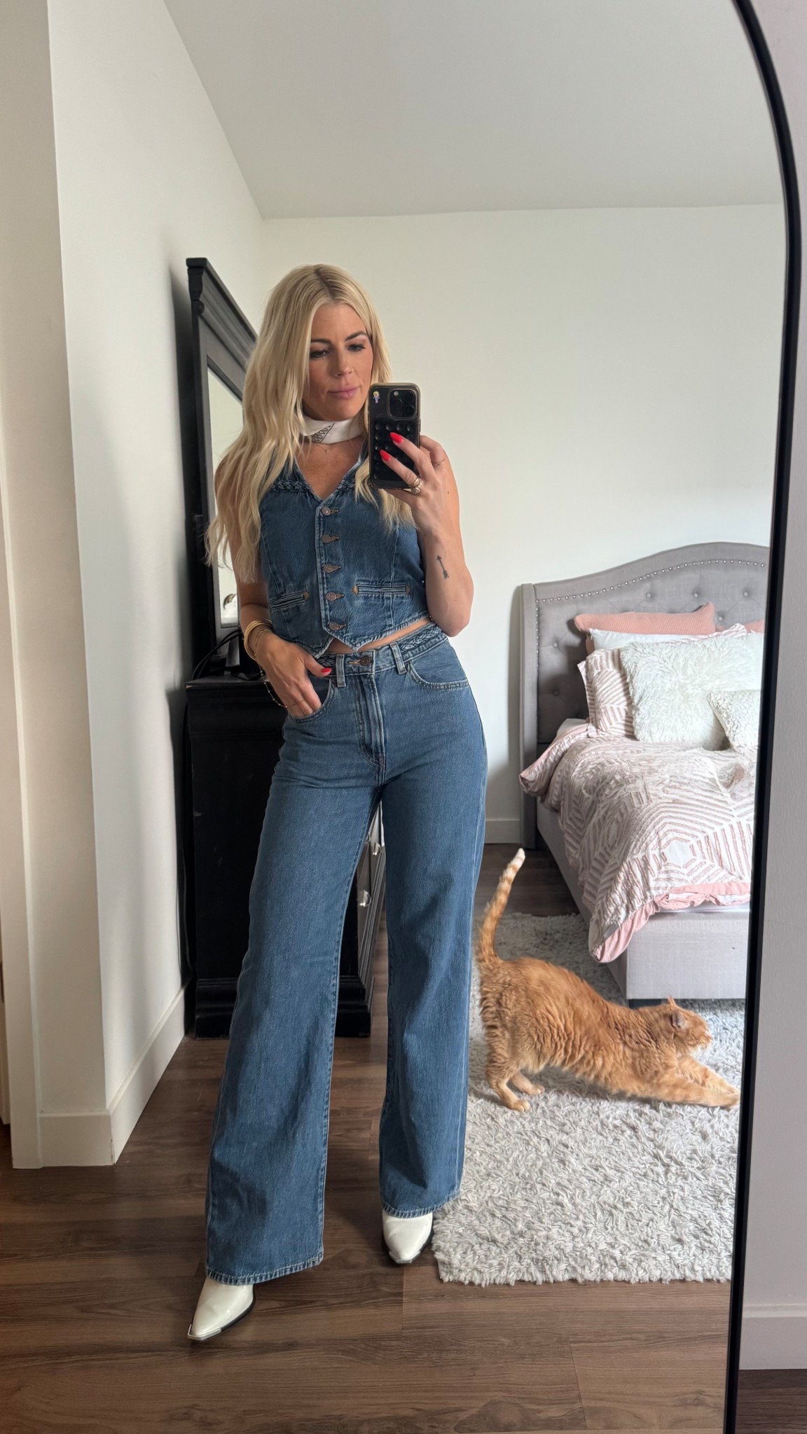 Country music concert. All denim outfit. Braided denim outfit. Western wear. Cowboy boots  