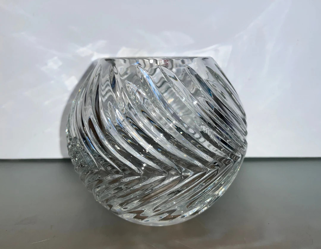 Poland Crystal Clear 5 1/2 Rose Bowl, Large Crystal Rose Bowl, Large Swirl Sphere Rose Bowl, Pola... | Etsy (US)