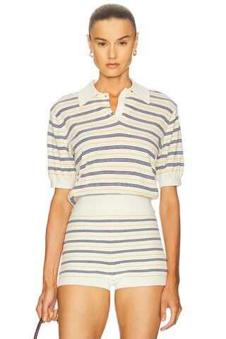 Helsa Inda Knit Polo in Cream & Navy from Revolve.com | Revolve Clothing (Global)