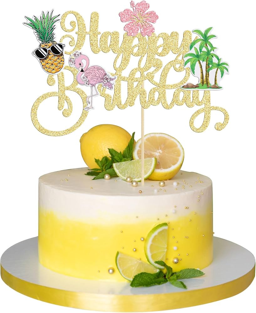 Amazon.com: Gyufise 1Pcs Happy Birthday Cake Topper Tropical Hawaiian Luau Cake Pick Glitter Flamingo Flower Plam Leave Pineapple Cake Decoration for Summer Baby Shower Birthday Party Supplies : Grocery & Gourmet Food | Amazon (US)