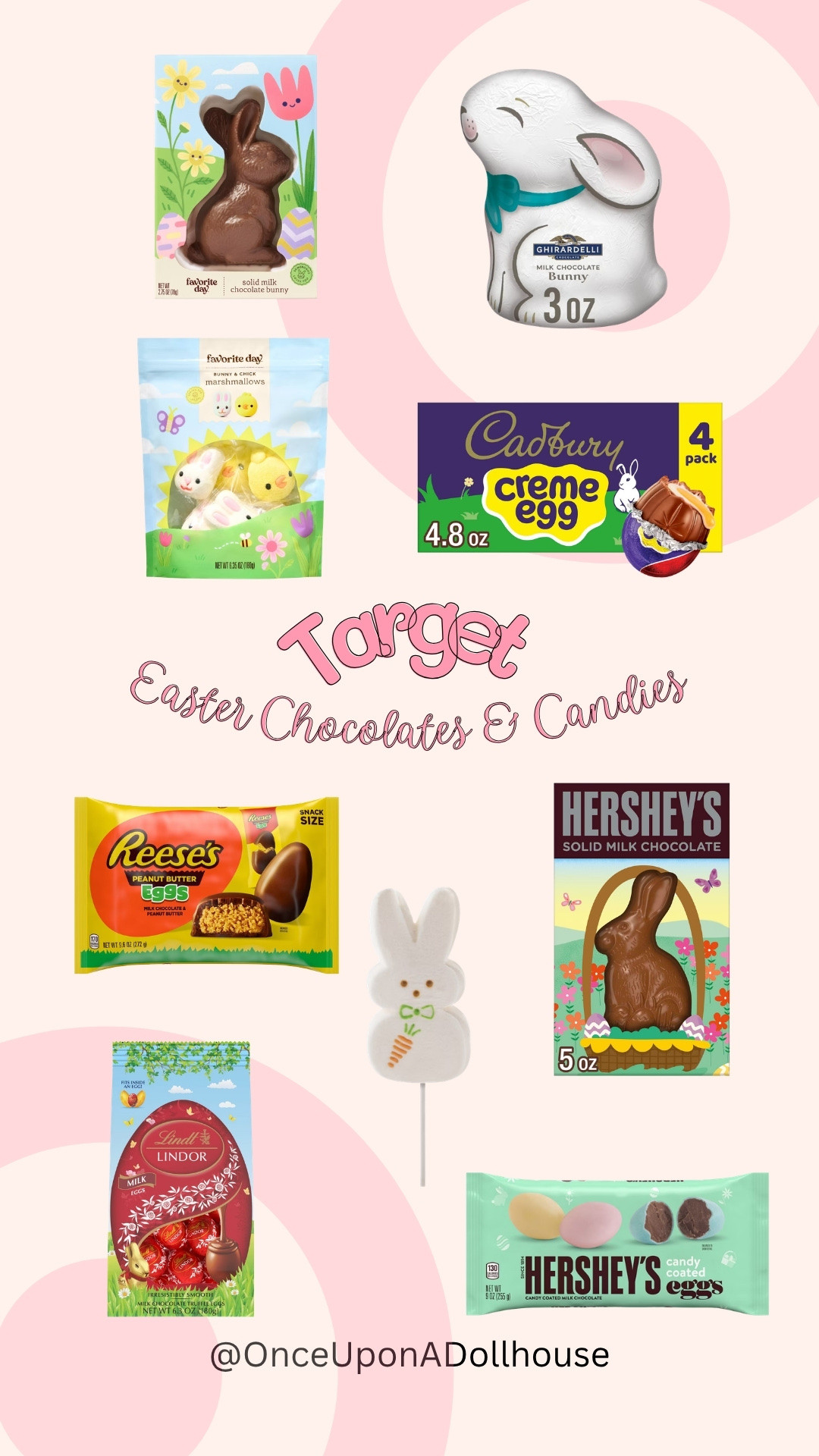Target Easter Chocolates and Candies!

Chocolate bunny, Easter marshmallows, peanut butter eggs, marshmallow bunny lollipop 

#LTKFestival #LTKKids #LTKSeasonal