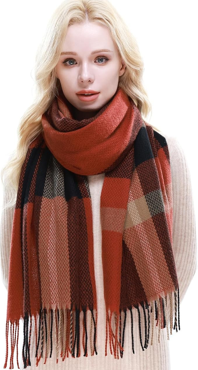 RIIQIICHY Plaid Scarf for Women Fall Winter Pashmina Scarves Wraps for Cold Weather Warm Large | Amazon (US)