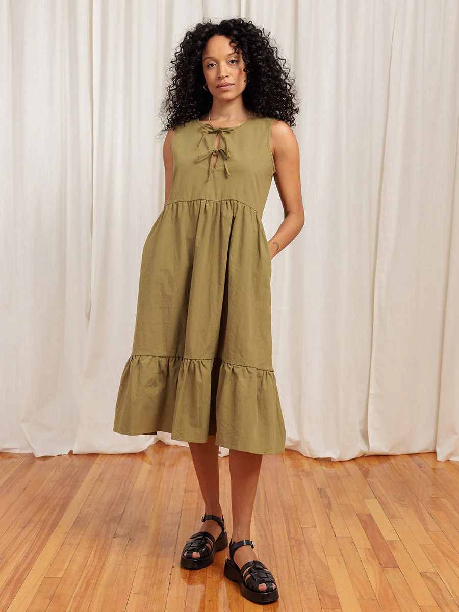 Birdie Sleeveless Dress Crinkle Cotton Olive | Tradlands