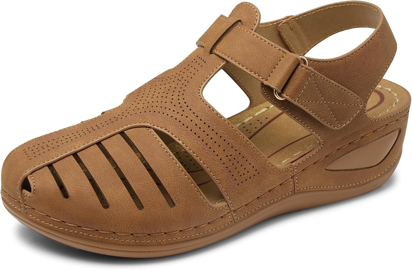 SHIBEVER Women's Wedge Sandals Summer: Closed Toe Platform Dressy Shoes | Amazon (US)