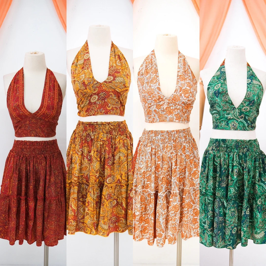 Flowy Midi Skirt With Reversible Halter Top,paisley Tiered Skirts, Summer Skirt With Pockets, Boh... | Etsy (US)