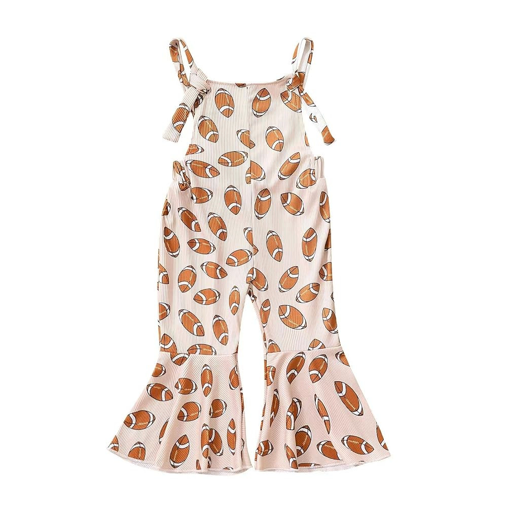 Baby Girl Toddler Ribbed Football Game Day Bell Bottom Overalls Knot Strap Kids One Piece Jumpsui... | Amazon (US)