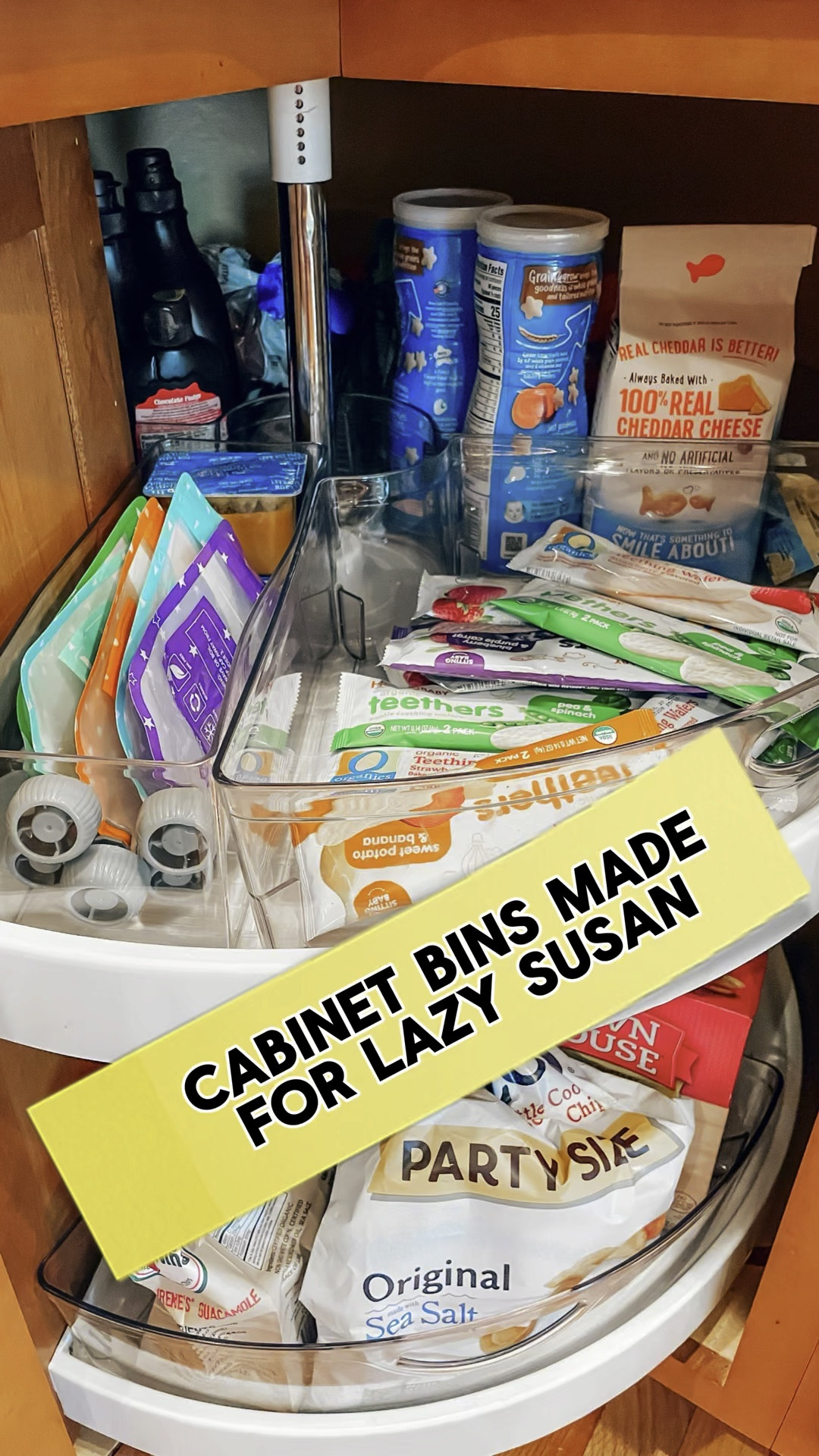 Lazy Susan cabinet bins are the only way to keep your lazy Susan organized . I only ordered a few to make sure it was the correct size which it was, Ordering more off Amazon! 

#organizedkitchen #babyfood #toddlerfood #lazysusan #bins 

#LTKBaby #LTKHome #LTKKids