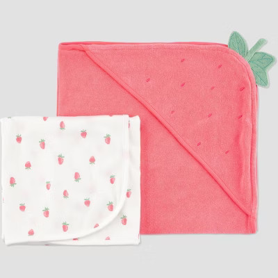Carter's Just One You®️ Baby Strawberry 2pk Towel - Pink: Hooded Terry Cotton & Polyester, 29"x29" | Target