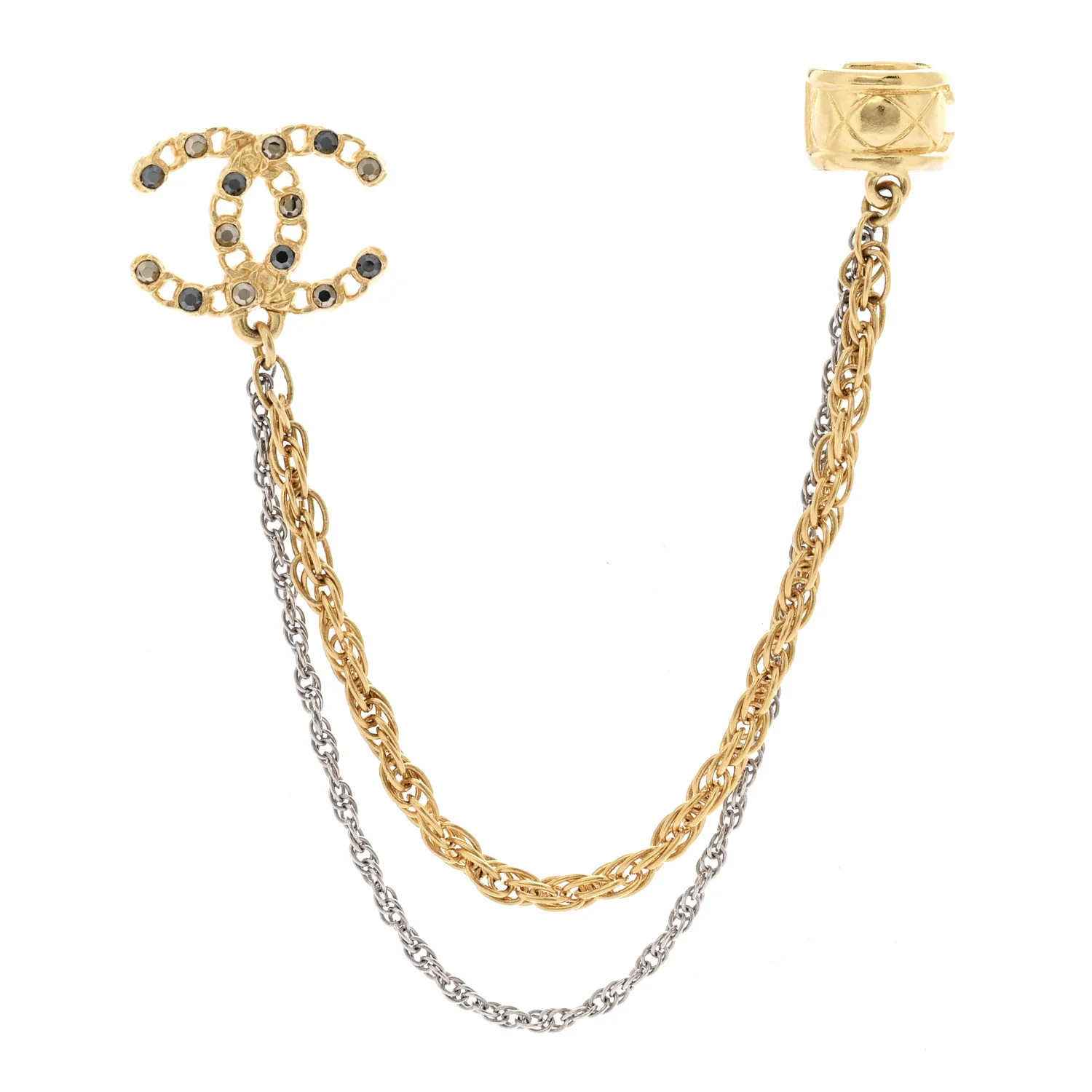 Crystal CC Chain Cuff Single Earring Gold Silver | FASHIONPHILE (US)