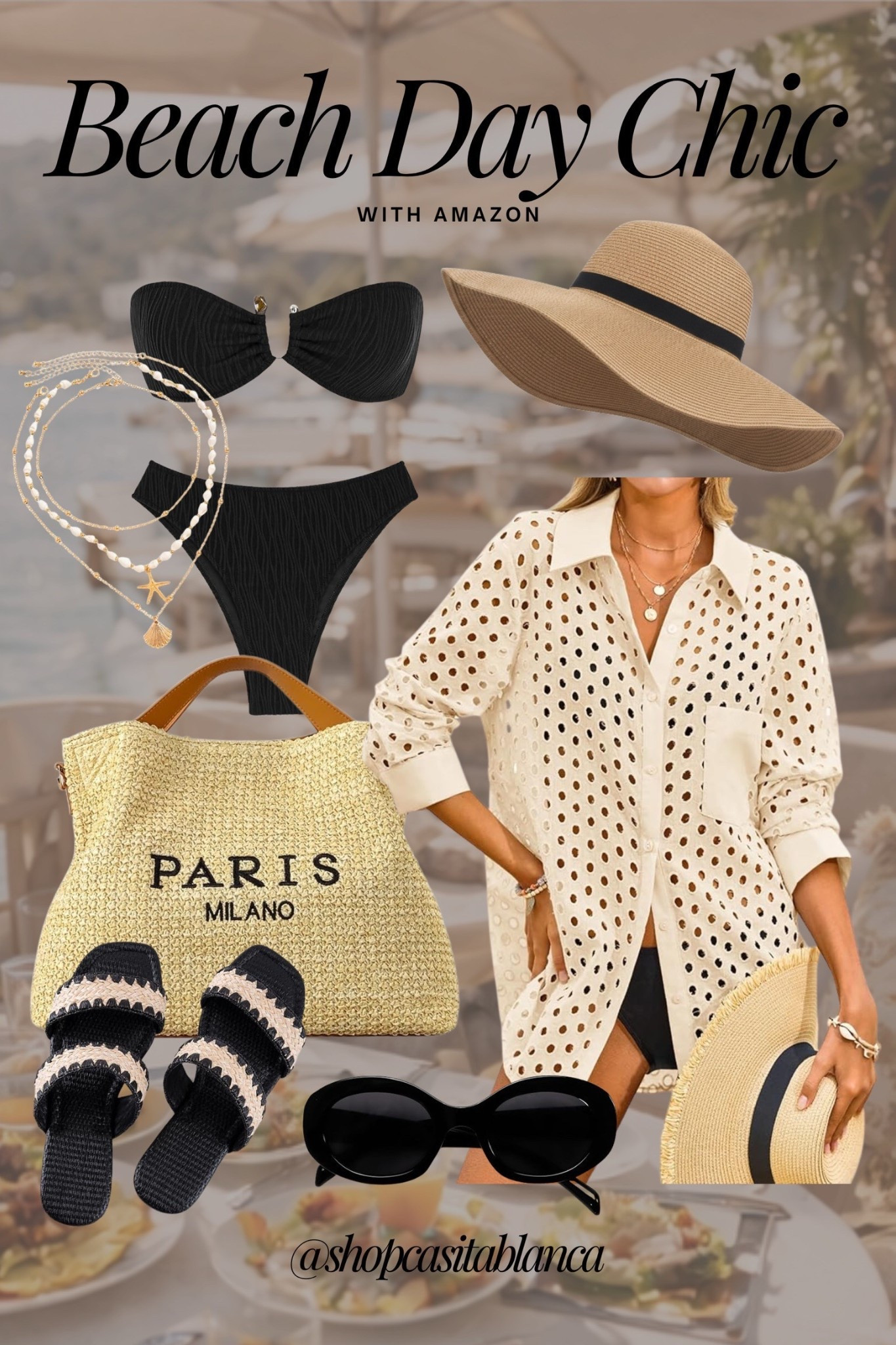 Beach days, but make it chic 🖤☀️

A classic black bikini, the perfect oversized straw tote, woven slides, and an effortless cover-up you’ll throw on from beach to lunch. Add layered gold + a wide-brim hat and you have that timeless, European summer feel—without the designer price tag.✨

#BeachDayStyle #AmazonFinds #ResortWear #SummerChic #SwimStyle #AmazonFashion #VacationStyle #NeutralStyle #AffordableStyle 

 

#LTKSeasonal #LTKBeauty