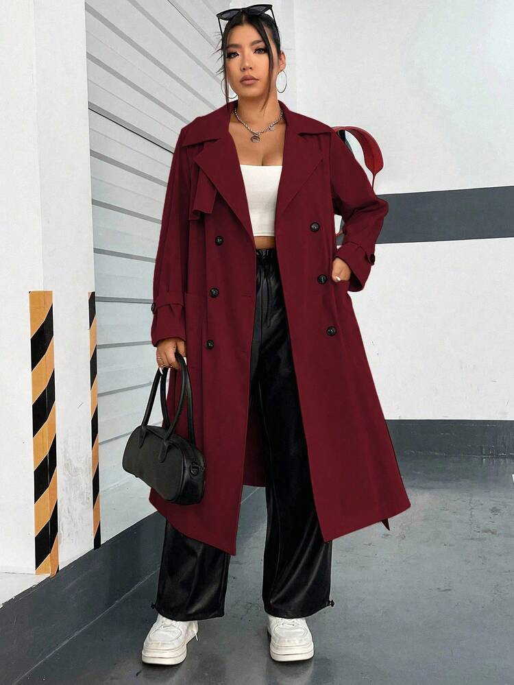 Burgundy, trenchcoat plus size | SHEIN