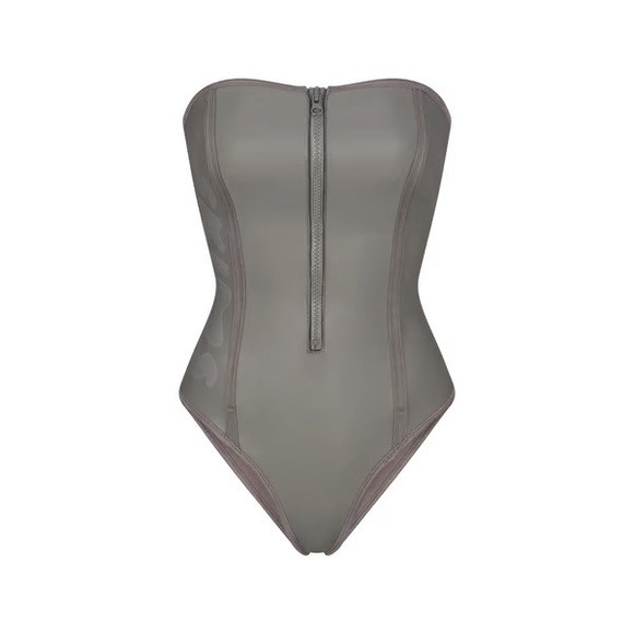 NWT SKIMS Rubberized Scuba Swim Strapless One Piece Swimsuit GREY CHALK | Poshmark