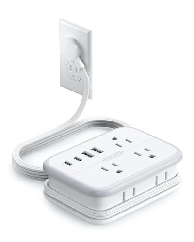 NTONPOWER 10 in 1 Travel Power Strip, 6 Outlets 4 USB Ports(2 USB C), 4ft Extension Cord Wrapped Around Small Power Strip, Compact for Travel, Hotel, Cruise Approved, White | Amazon (US)