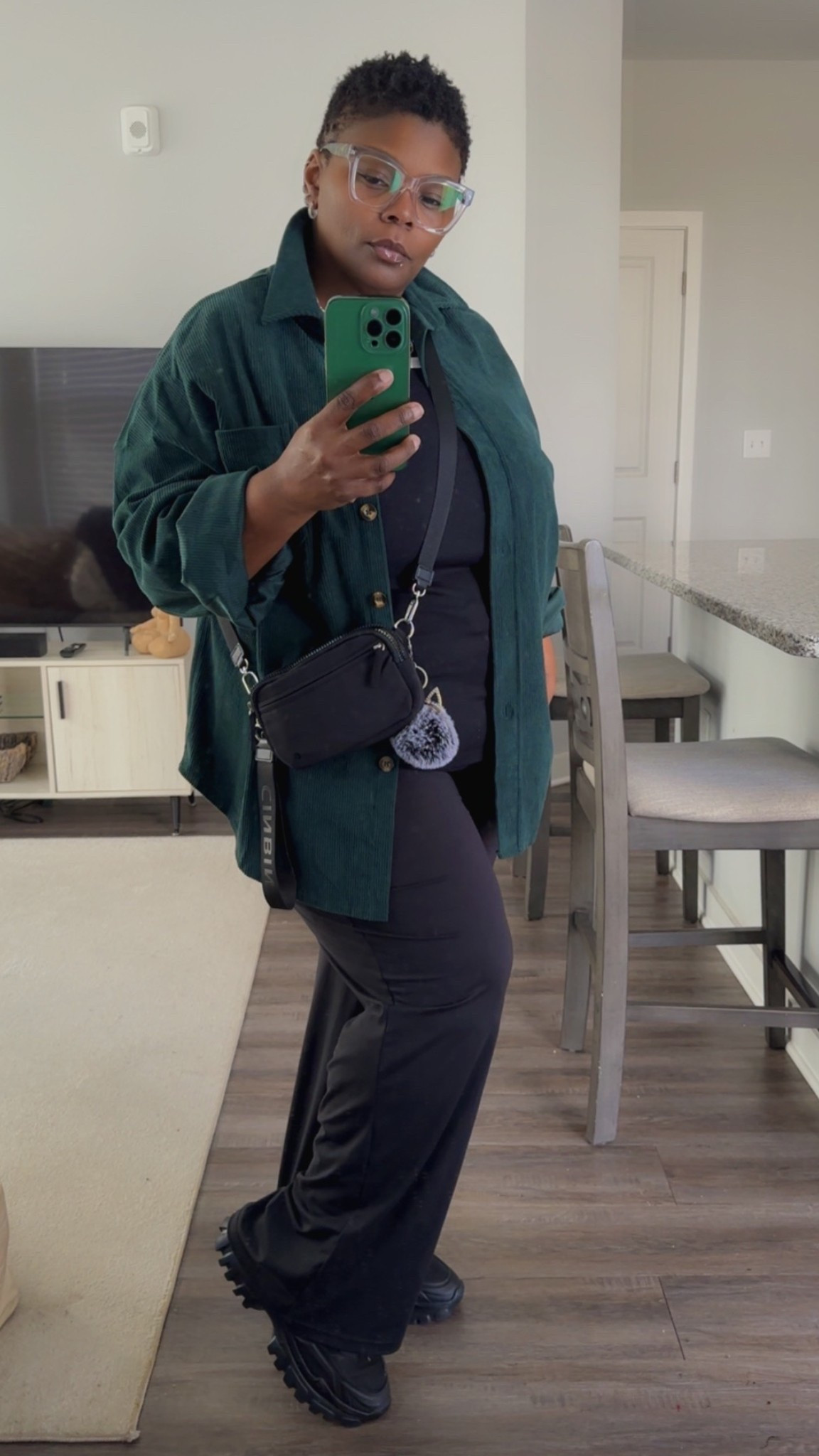 just my quick salon fit of the day. All black with a pop of dark green and my silver accessories. simple but cute. #allblackfit #salonoutfit #plussizeootd #fallootd #plussizeoutfits #shacketfits 

#LTKOver40 #LTKPlusSize #LTKootd