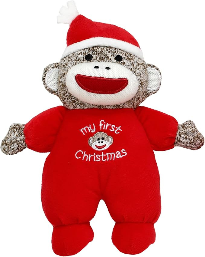 Baby Starters Sock Monkey Christmas 9 inch Plush Rattle with Embroidery (My First Christmas, Red) | Amazon (US)