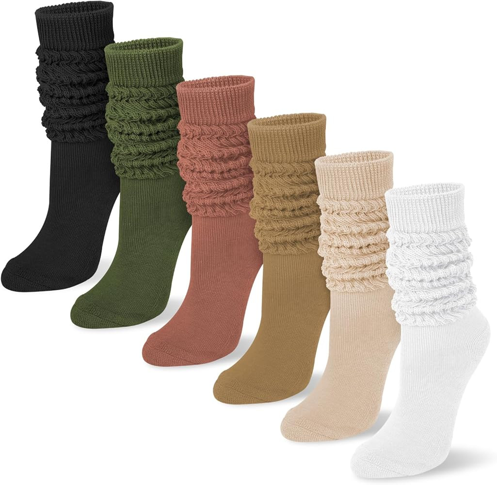 YSense 6 Pairs Slouch Socks Women, Thigh High Long Boot Stockings for Women, Soft Knit Casual Cre... | Amazon (US)