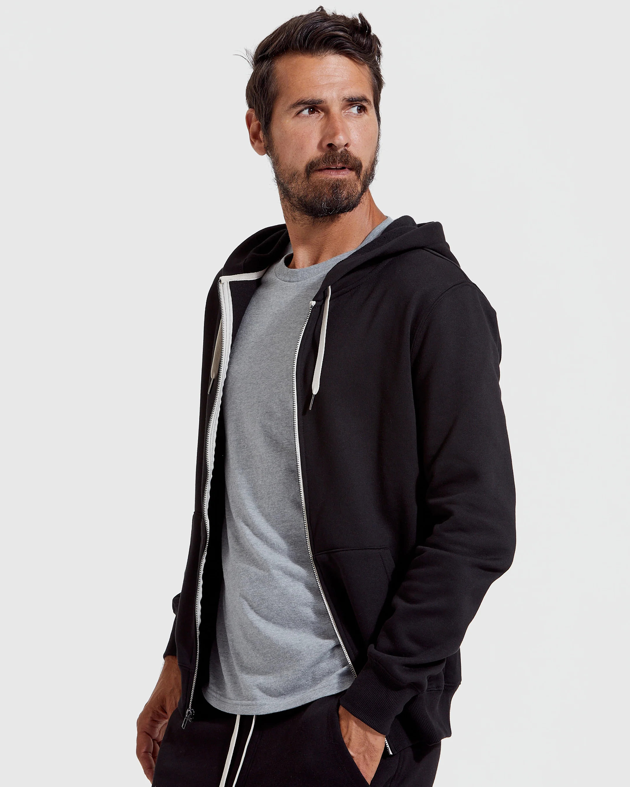 Black Fleece French Terry Zip Hoodie | True Classic