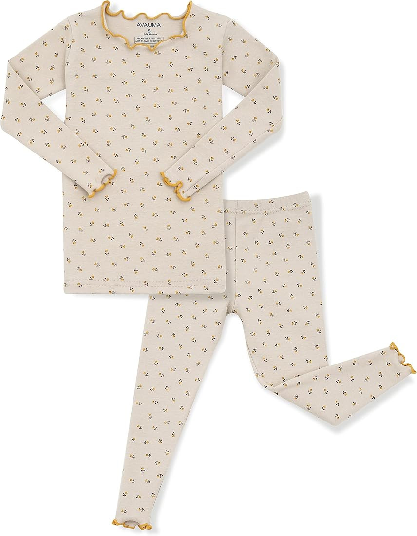 AVAUMA Baby Boy Girl Pajama Set 6M-7T Kids Cute Toddler Snug fit Flower Pattern Design Pjs Cotton Sl | Amazon (US)