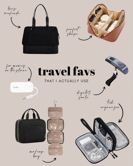 Just got back from traveling and wanted to share my favorite travel accessories! 

This weekender bag is so cute and can fit so much! It's the perfect non-roller carry-on! 

I love the way this toiletries makeup bag opens up it's a total space saver in your bag and on the counter at your hotel!

I love using this hanging makeup bag! There is room for everything so I bring it all! The tech organizer is so handy for keeping all my cables, battery packs, and chargers together without the cord chaos

If you're flying, the digital scale is so helpful to make sure your bag isn't overweight. I always overpack and this helps save me from paying overweight bag fees.

The AirFly bluetooth aux is a game changer! I used to try to bring aux headphones with me on the plane but would always forget. These connect to my AirPods no problem!

#LTKtravel #LTKhome #LTKFind
