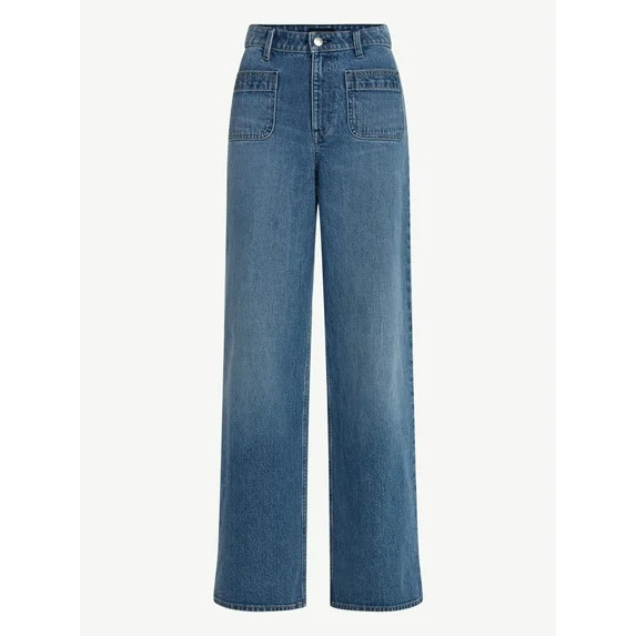 Free Assembly Women's and Women's Plus Wide Leg Jeans with Patch Pockets, 30", 32", and 34" Insea... | Walmart (US)