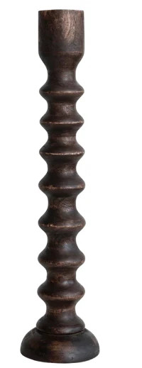 Hand-Carved Mango Wood Taper Holder, Walnut Finish 21" | Dwell Home Co.