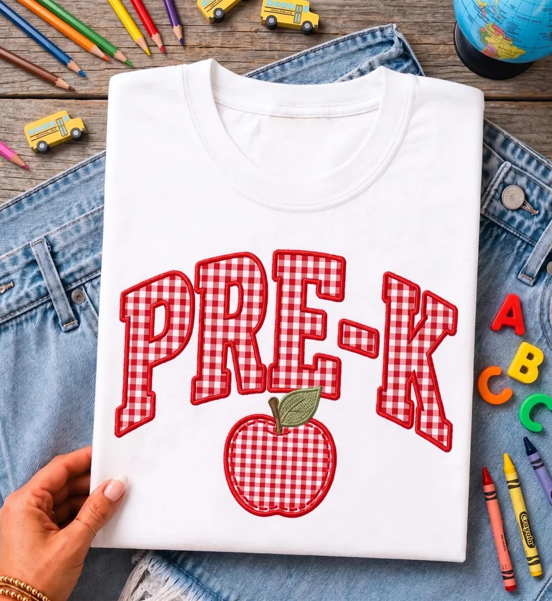 Personalized Pre K Teacher Embroidered Sweatshirt, Gingham Applique Apple Crewneck, Back to Schoo... | Etsy (Global)