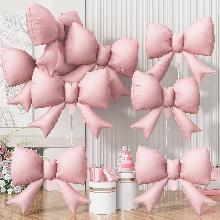 8pcs Pink Bow Foil Balloons, Pink Mylar Bow Shaped Balloons Coquette Party Decorations for Girls ... | Amazon (US)