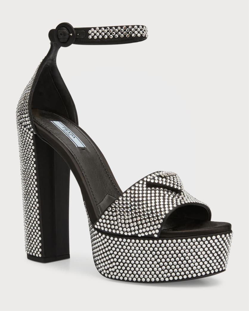 Prada Crystal Ankle-Strap Platform Sandals | Neiman Marcus