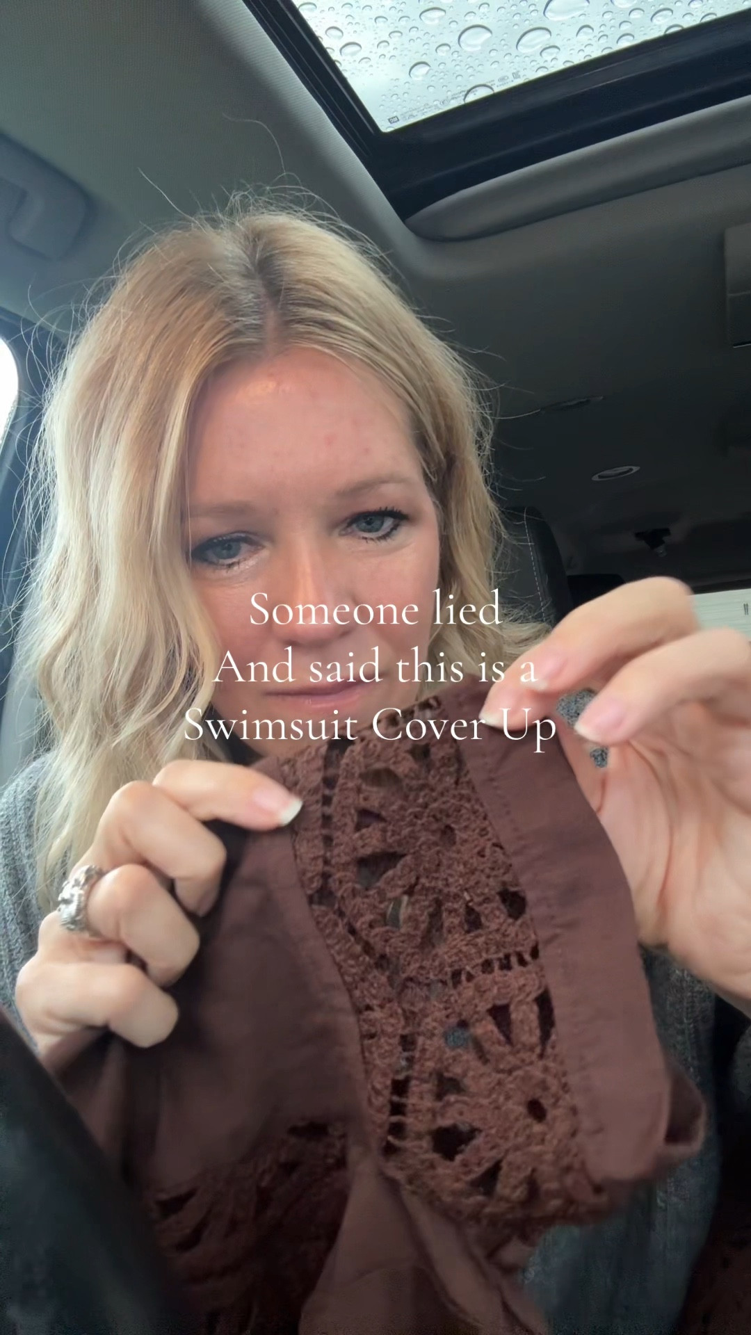 The tag says “swimsuit cover up” but the details say “regular shirt” 
Time and Tru Women’s and Women’s plus Palm Crochet Cover up Top. 
I sized up one to a medium 

#LTKOver40 #LTKSwim #LTKTravel