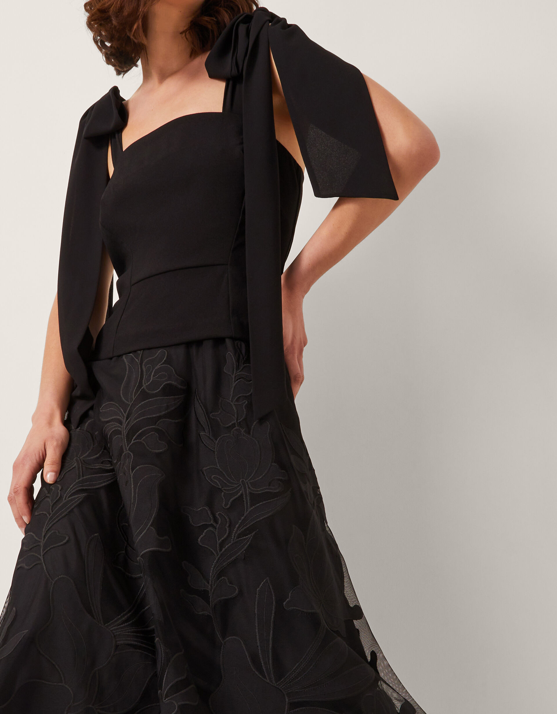 Briana Tie Floral Appliqué Midi Dress Black | Monsoon (UK)