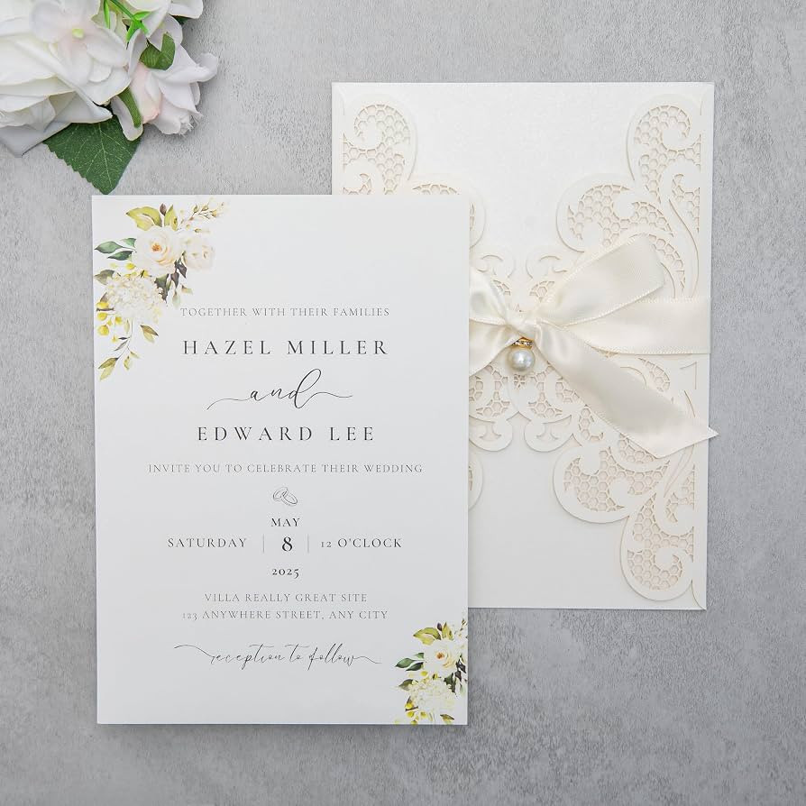 20Pcs Personalized Wedding Invitation, Customized Ivory Laser Cut Invitation Cards With Envelopes... | Amazon (US)