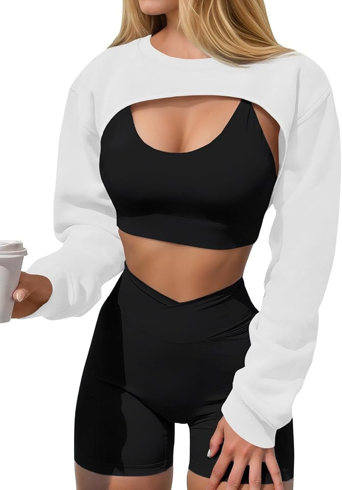 Yousify Womens Cropped Sweatshirt Shrugs Long Sleeve Workout Gym Cover Ups Bolero Shrug Y2k Super... | Amazon (US)