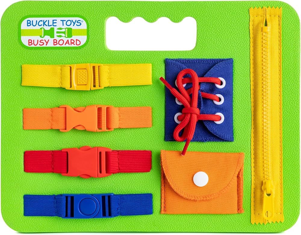 Buckle Toys Busy Board - Montessori Learning Toy for Toddlers Road Trip Essentials - Foam Sensory... | Amazon (US)