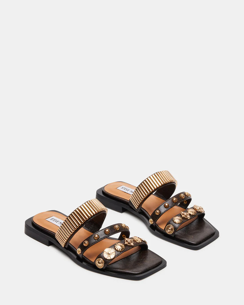 SADELLE Brown Distressed Embellished Slide Sandal | Women's Sandals | Steve Madden (US)