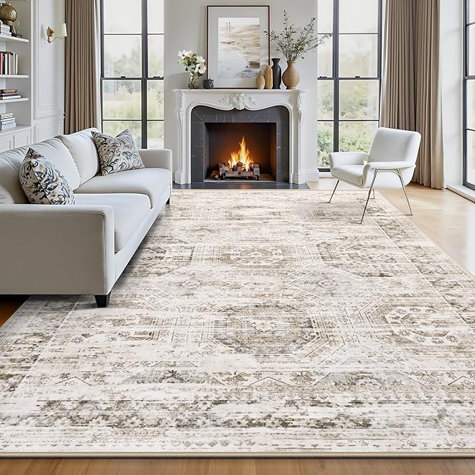 Amazon.com: Suconsun 8' x 10' Area Rug, Washable Non-Slip Vintage Low-Pile Faux Wool Carpet, Soft... | Amazon (US)