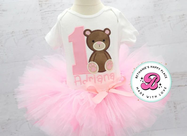 Teddy bear birthday outfit, teddy bear first birthday outfit, teddy bear tutu outfit, first birth... | Etsy (US)