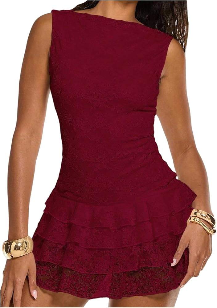 Floerns Women's Western Tank Dress Sleeveless Lace Layered Hem Cowboy Music Festival Mini Dresses... | Amazon (US)