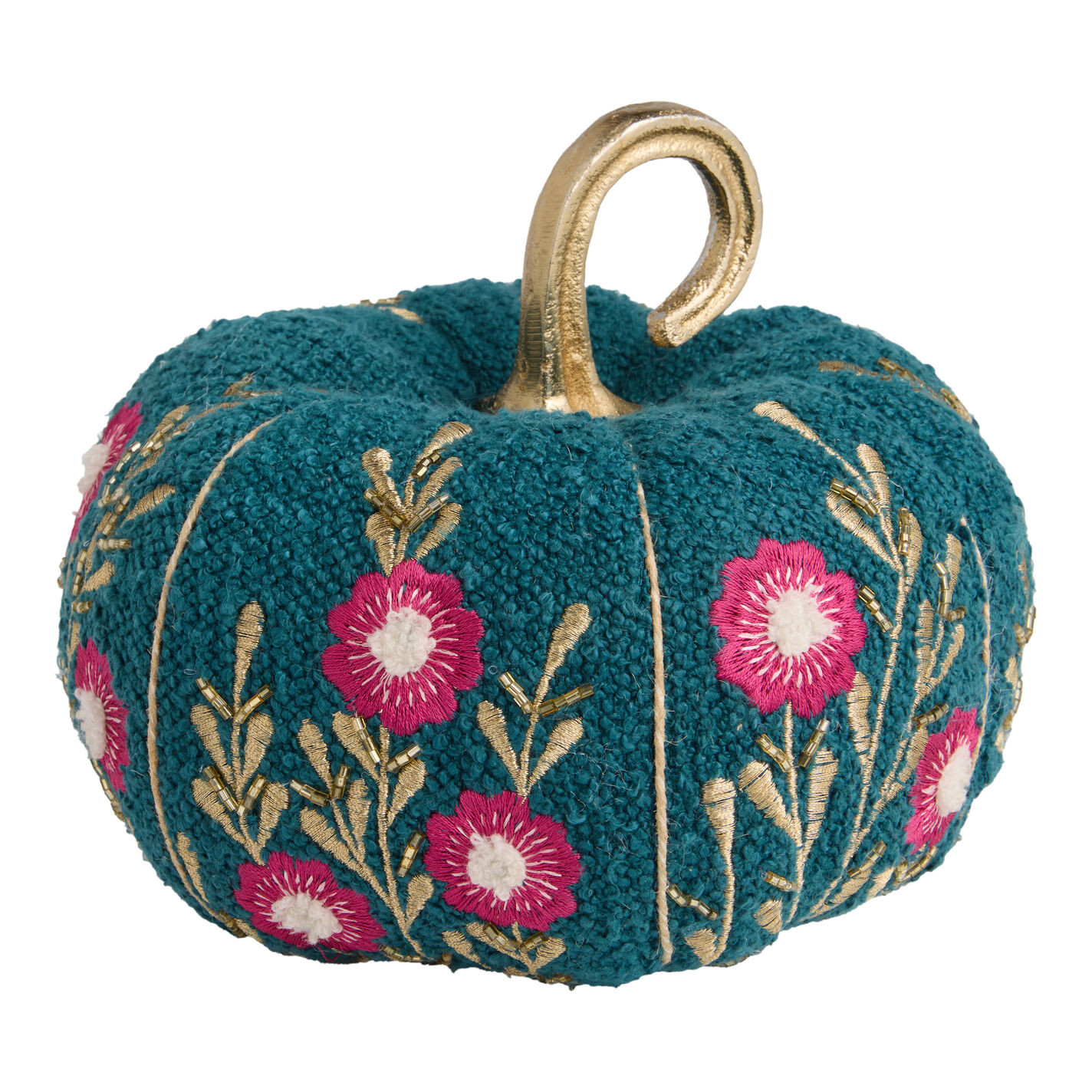 Large Teal Blue Boucle Floral Pumpkin Decor | World Market